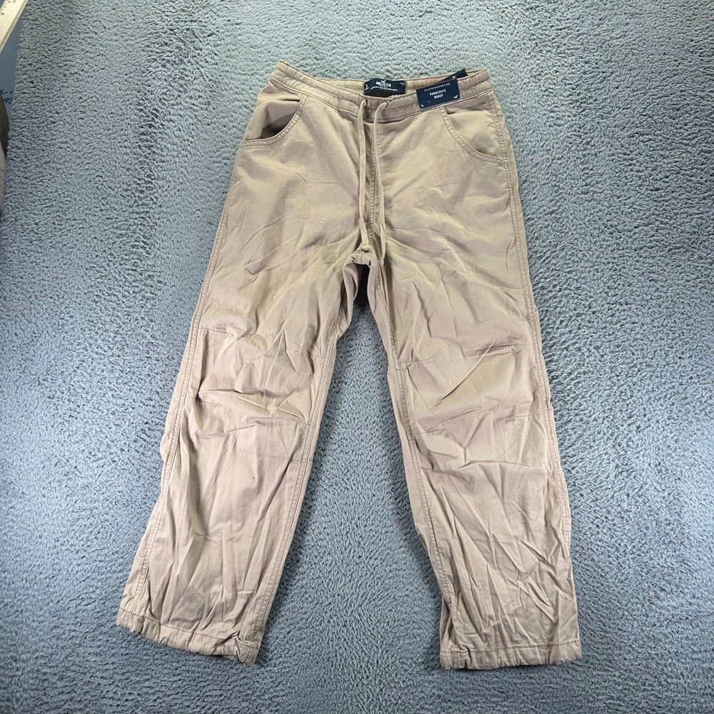 Hollister Pant Mens S Brown Cotton Straight Leg Parachute‎ Baggy Travel Stretch